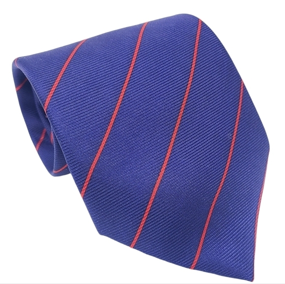 Bijoux Terner | Men's Vintage Navy Striped Genuine Silk Necktie (One Size) - Picture 7 of 11